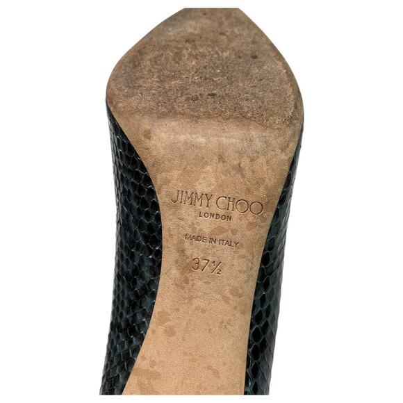 Jimmy Choo Heels Womens 37.5 7.5 US Green Black Snake Python Abel Pump Stiletto - Picture 10 of 13